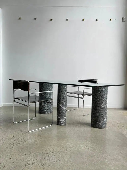 Italian Black Marble and Glass Dining Table by Massimo Vignelli