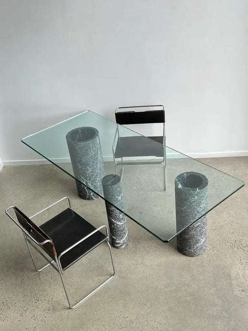 Italian Black Marble and Glass Dining Table by Massimo Vignelli