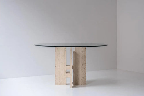 Travertine table with sculptural base designed