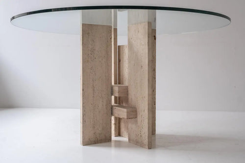 Travertine table with sculptural base designed