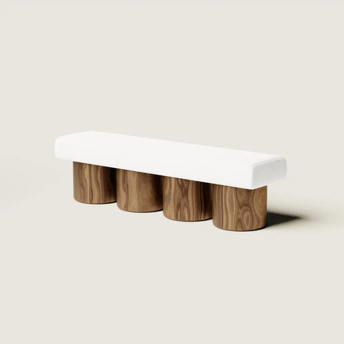 Mineral Bench - walnut wood with bouclé cream fabric - Vincent Mazenauer