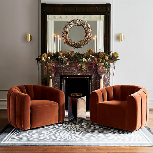 Gabriele Swivel Occasional Armchair - Burnt Orange velvet