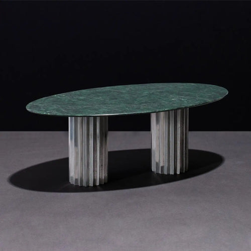 Doris Green Serpentino Marble Oval Dining Table