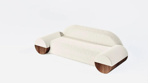 Kasa Sofa Bouclé Cream with Wooden Finishes Version