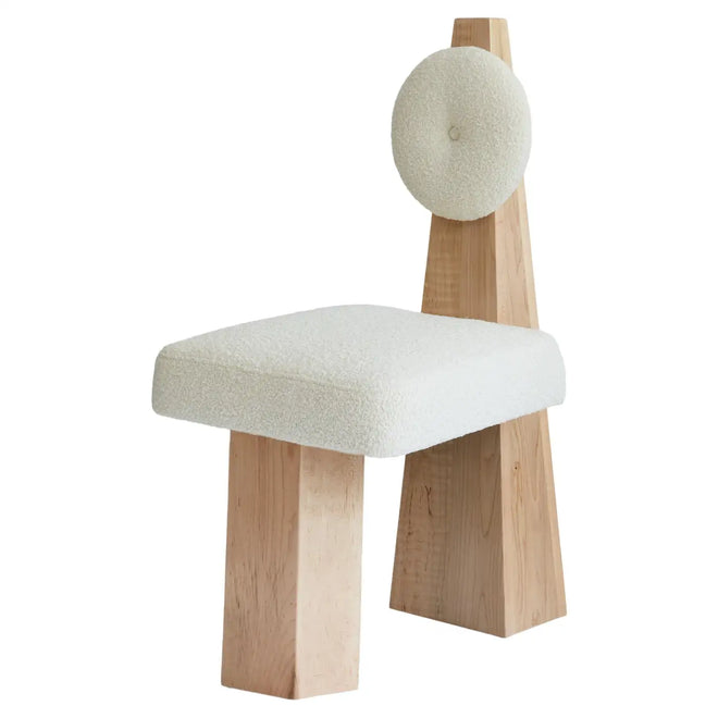 Lula Chair, Ivory Bouclé & Natural Wood Chair