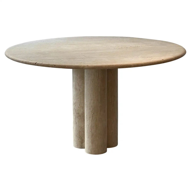 Circular travertine dining table