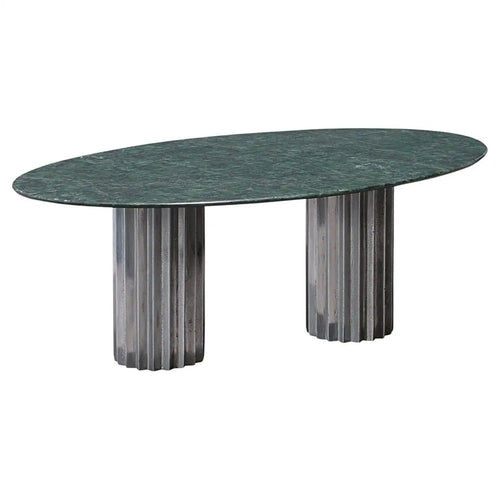 Doris Green Serpentino Marble Oval Dining Table