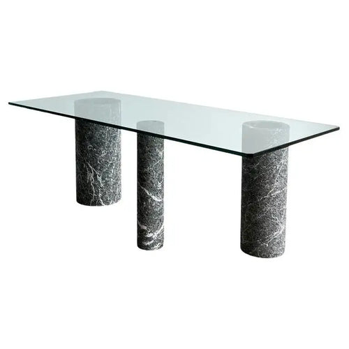 Italian Black Marble and Glass Dining Table by Massimo Vignelli