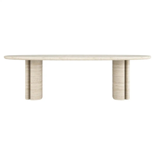 Travertine Dining table in Oval Shape with Solid Legs