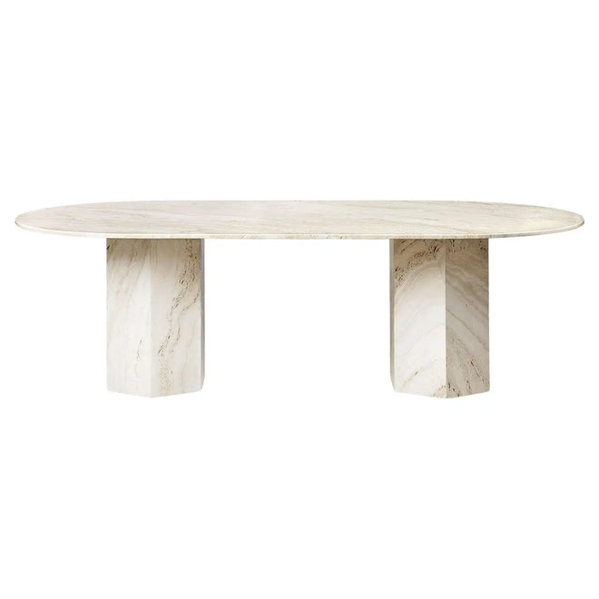 Travertine Dining table with Hexagon Base