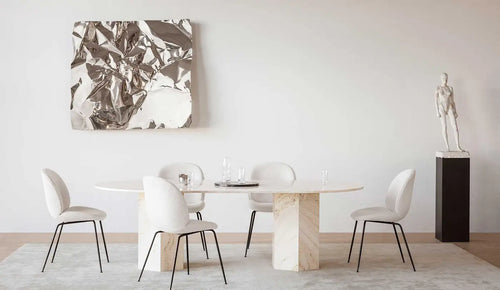 Travertine Dining table with Hexagon Base