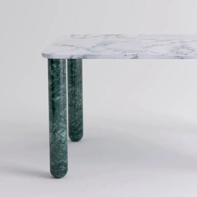 Medium White and Green Marble "Sunday" Dining Table, Jean-Baptiste Souletie