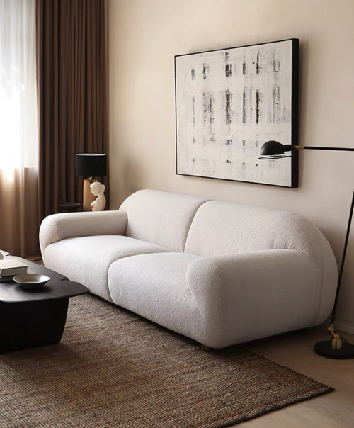 French retro silent wind/CRUZ cashmere fabric sofa/three-person milky white