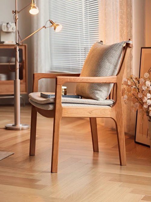 Solid wood backrest dining chair Nordic household soft bag armrest chair Japanese ash wood modern simple desk leisure chair