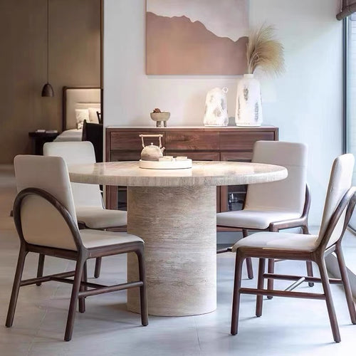 Amabilia Natural round Travertine dining table