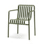 Grey slatted iron armchair, modern and minimalist.