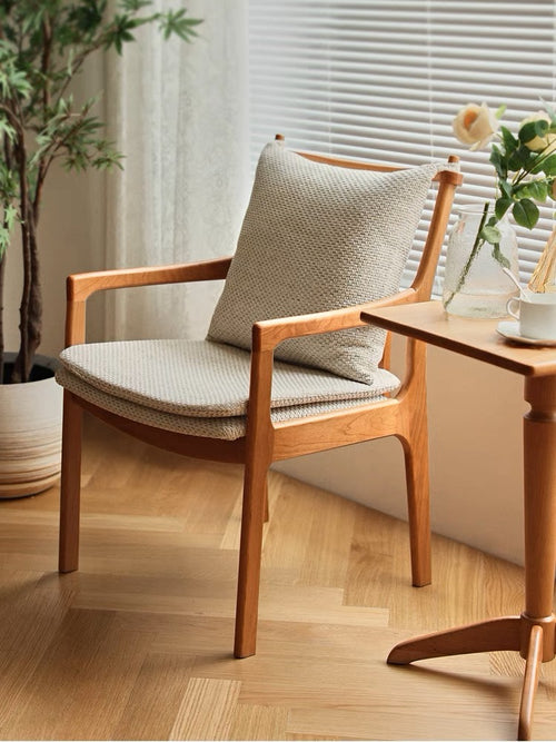 Solid wood backrest dining chair Nordic household soft bag armrest chair Japanese ash wood modern simple desk leisure chair