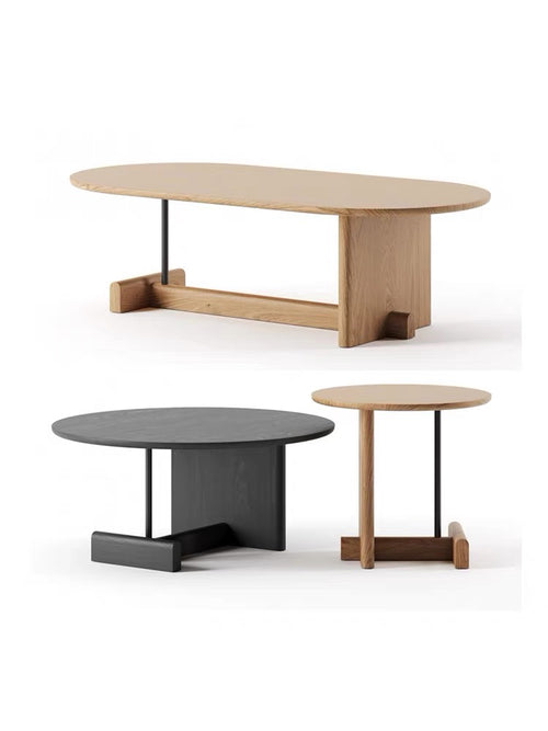 Silent wind full solid wood living room tea table small apartment creative edge Nordic log oval log corner table tea table