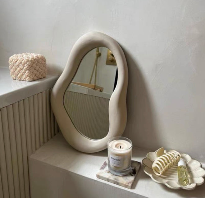 Simple cloud cream style makeup dressing mirror European household bedroom wall hanging decorative mirror French special-shaped mirror