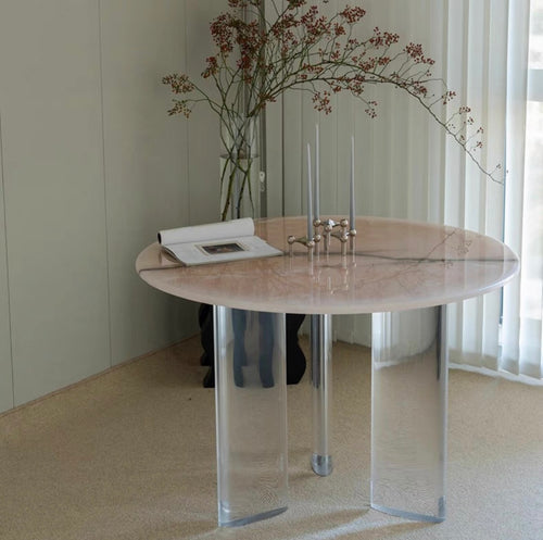Natural pink jade marble round dining table light luxury marble dining table Italian minimalist marble art dining table customisation