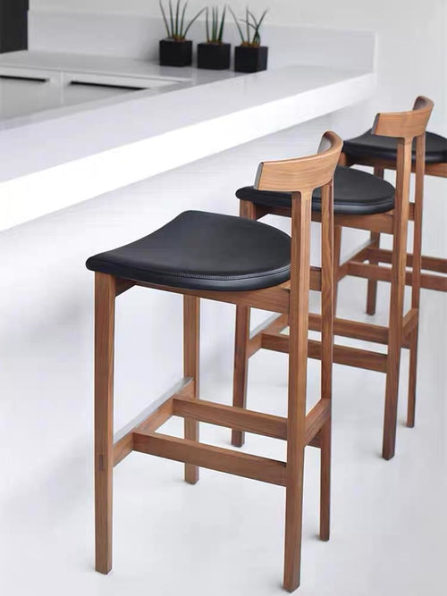 Japanese modern simple solid wood bar chair minimalist design bar high stool ash wood desk chair homestay dining chair