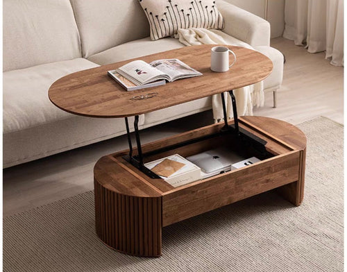 Nordic all-solid wood tea table can lift small apartment modern simple household living room storage tea table multi-functional tea table