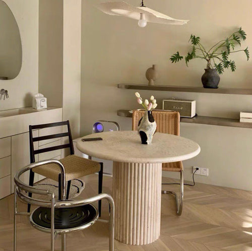 Luna Natural Round Travertine Dining Table - Beige