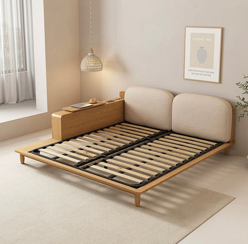 solid wood bed 1.8m bedroom modern simple Japanese cream style functional tatami double bed log wedding bed