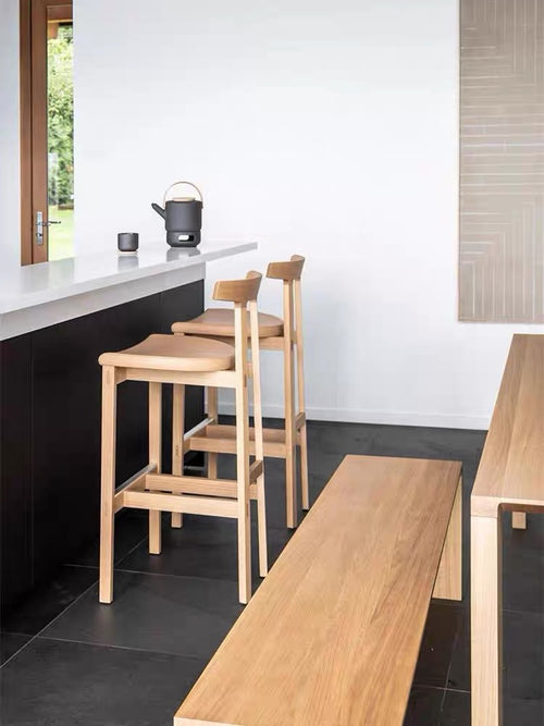 Japanese modern simple solid wood bar chair minimalist design bar high stool ash wood desk chair homestay dining chair