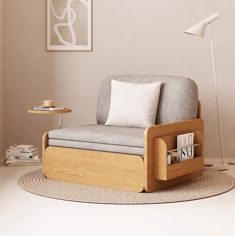 Japanese log style single sofa bed folding dual use living room