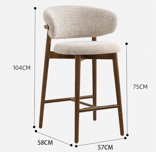 Elio curved backrest linen Bar stool