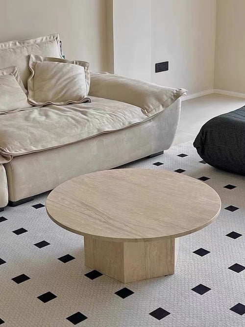 natural cave stone tea table Internet celebrity marble living room Nordic silence French round coffee table