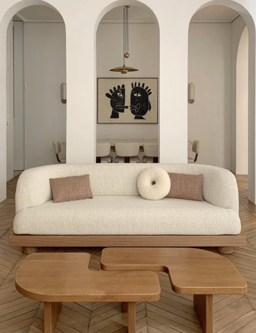 Japanese-style Nordic Silent style small apartment living room several shaped wooden sofa with simple coffee table and tea table