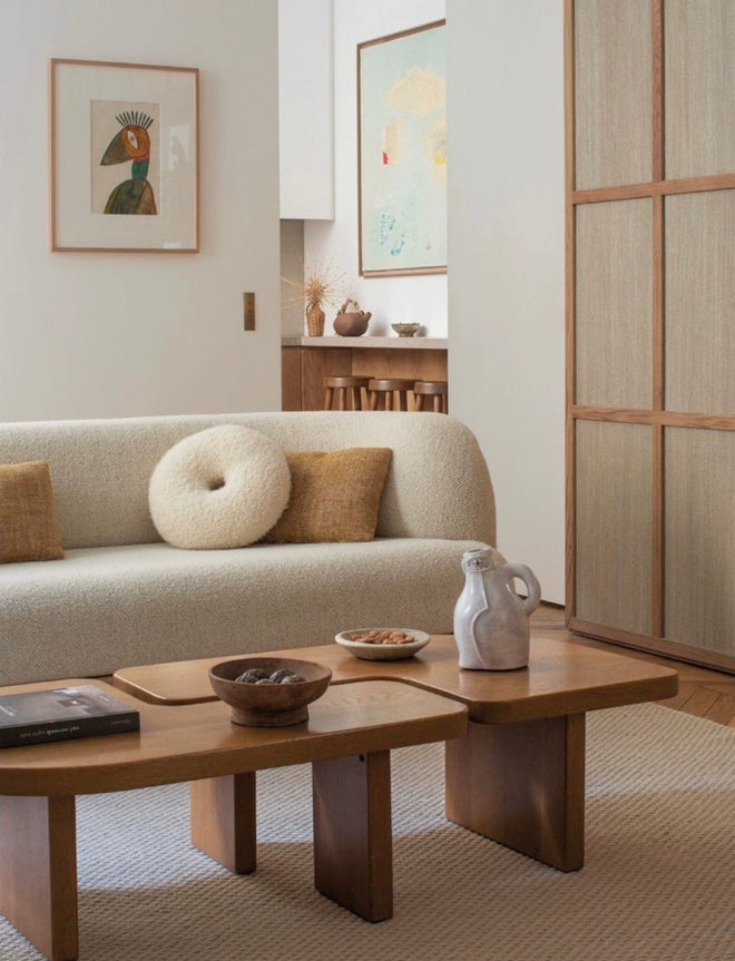 Japanese-style Nordic Silent style small apartment living room several shaped wooden sofa with simple coffee table and tea table