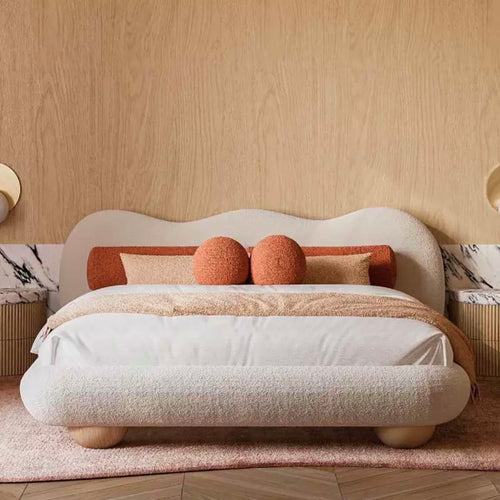 Light luxury ins style cashmere bed Italian minimalist fabric bed modern simple double bed children's bed princess bed