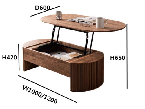 Nordic all-solid wood tea table can lift small apartment modern simple household living room storage tea table multi-functional tea table