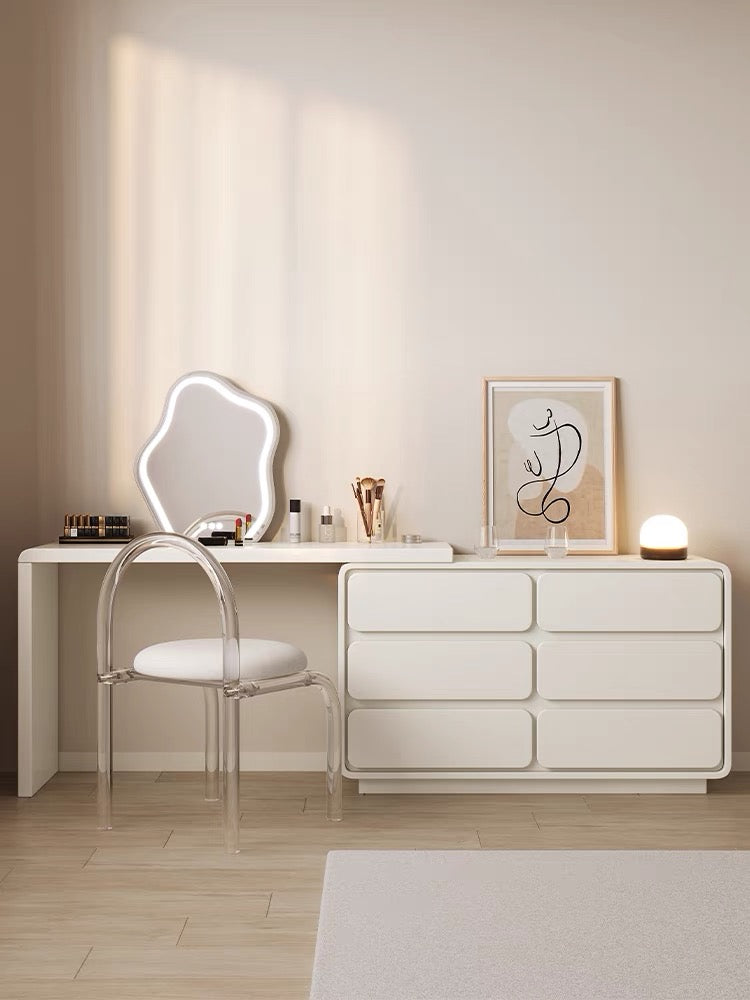 Johanna cream solid wood dressing table with retractable storage cabin ...