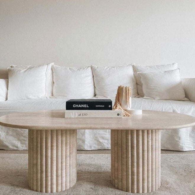 Cordelia Natural Honed Oval Travertine Coffee Table