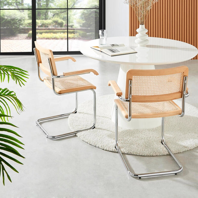 Cesca Rattan/metal Dining Arm Chair - Light Sand