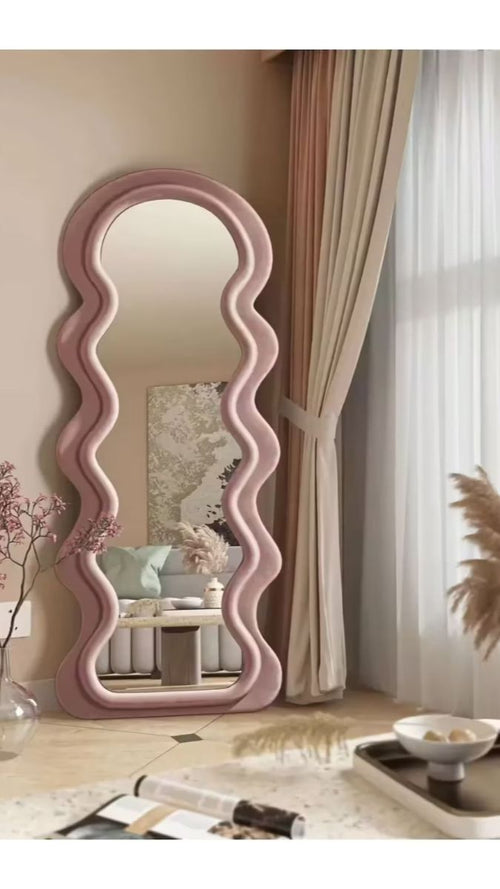 Wavy Curved Top dressing mirror - Pink