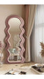 Stylish full-length pink mirror with soft fabric border