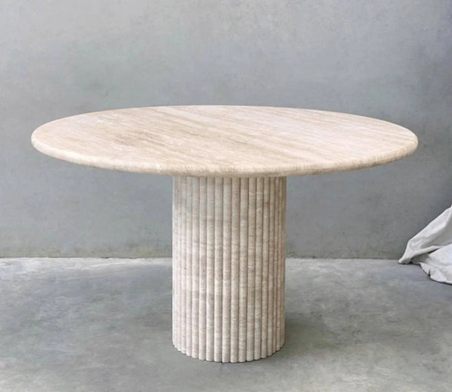 Luna Natural Round Travertine Dining Table - Beige