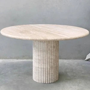 Luna Natural Round Travertine Dining Table - Beige